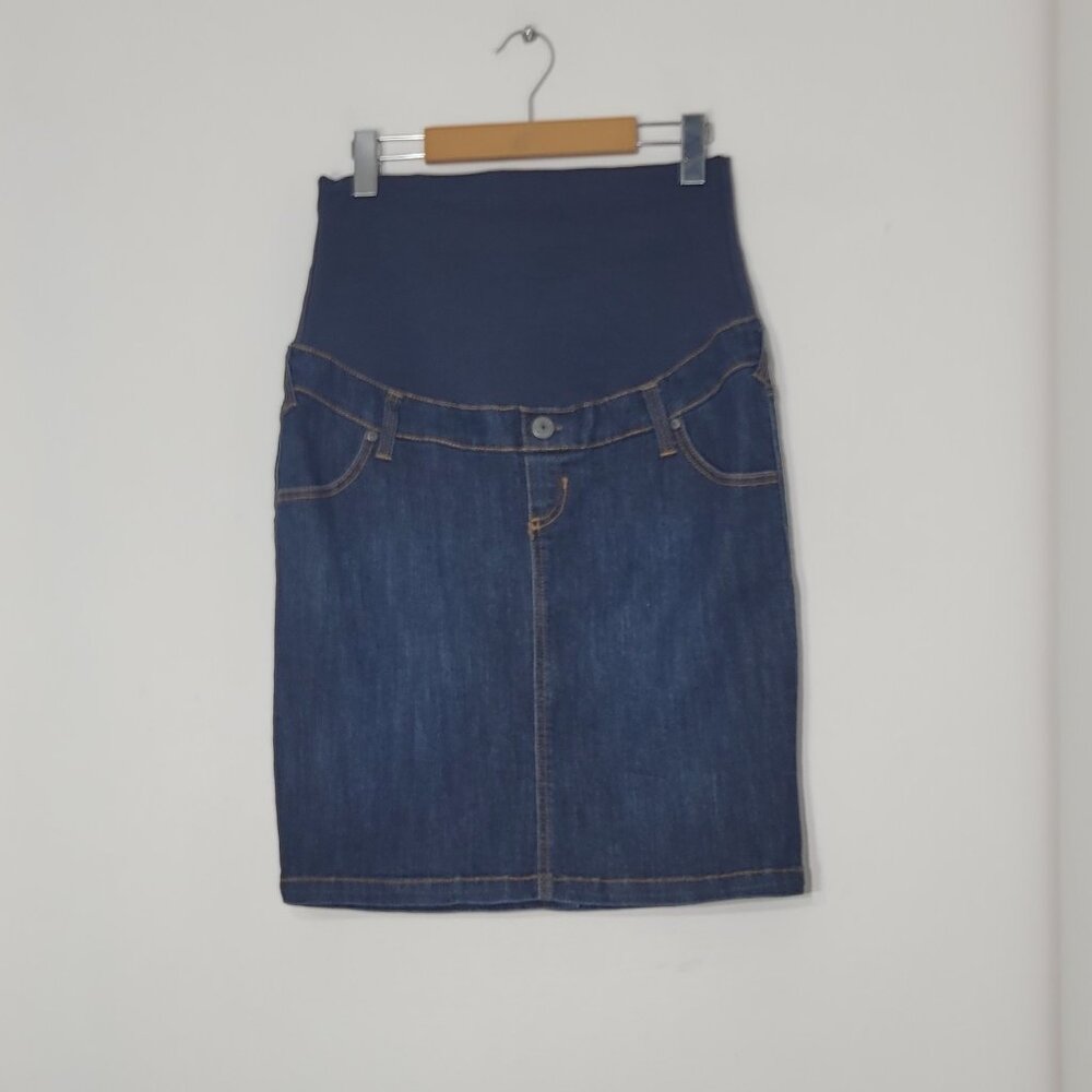 Thyme Maternity Blue Jean Cotton Blend Women's Stretch Denim Pencil Skirt Medium